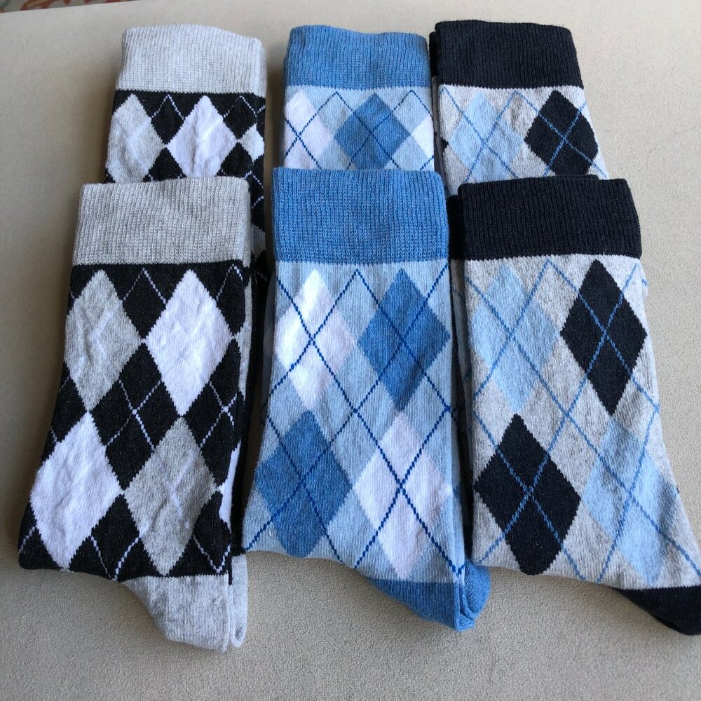 New Men Cotton Socks Argyle Crew Dress Socks 6 Pairs - Picture 4 of 7